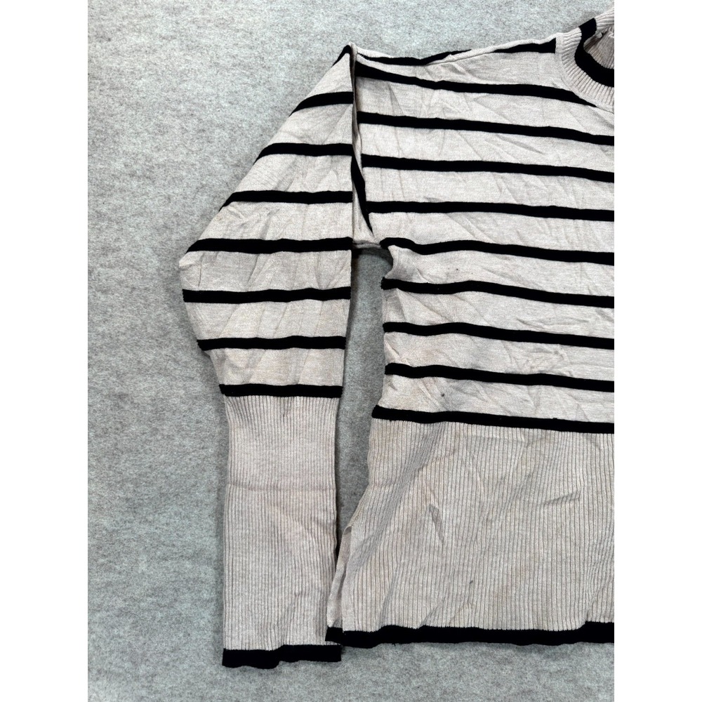 Rachel Zoe Sweater Womens Large Brown Striped Ribbed Trim Winter Warm Mock Neck - Picture 3 of 16
